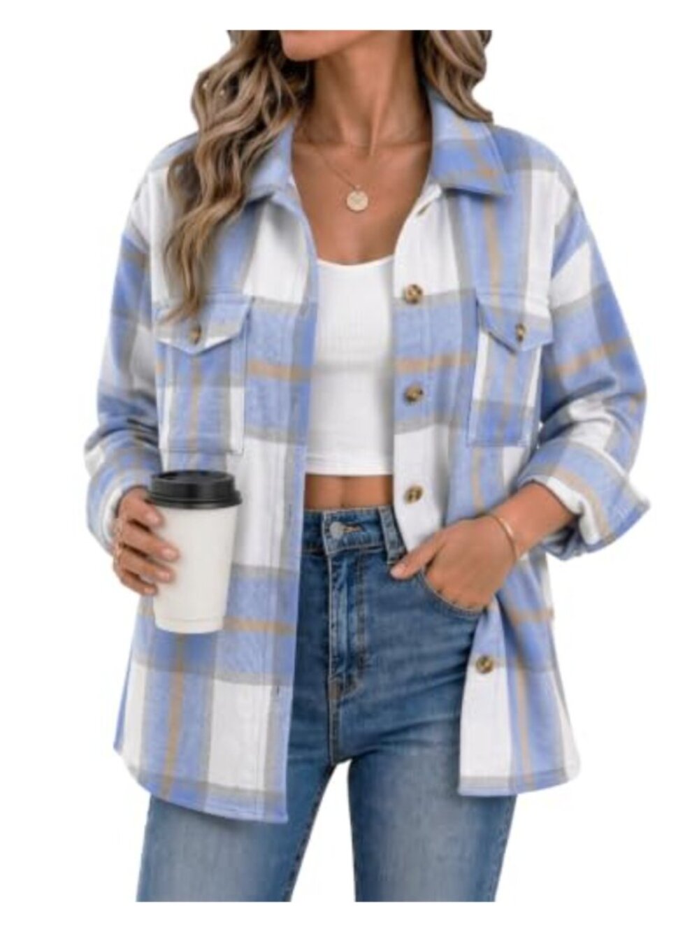 Zeagoo Women's Plaid Shacket Long Sleeve Button Down Jacket S-2XL